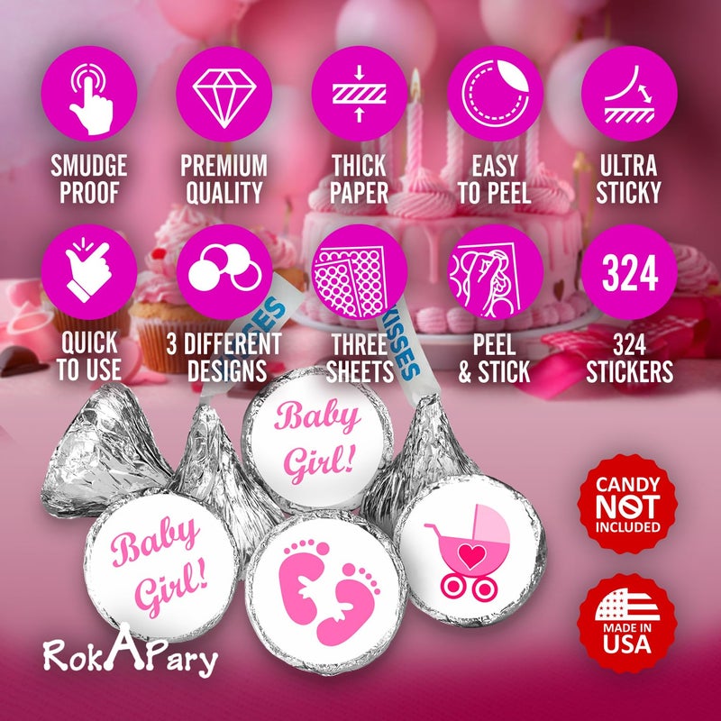 Creativity Labels 324 Pink Its a Girl Baby Shower Favors Stickers for Baby Shower Or Sprinkle Party Decorations, Kisses Stickers, Pink Favors Labels, Its a Girl Kisses. Made in USA - Image 3